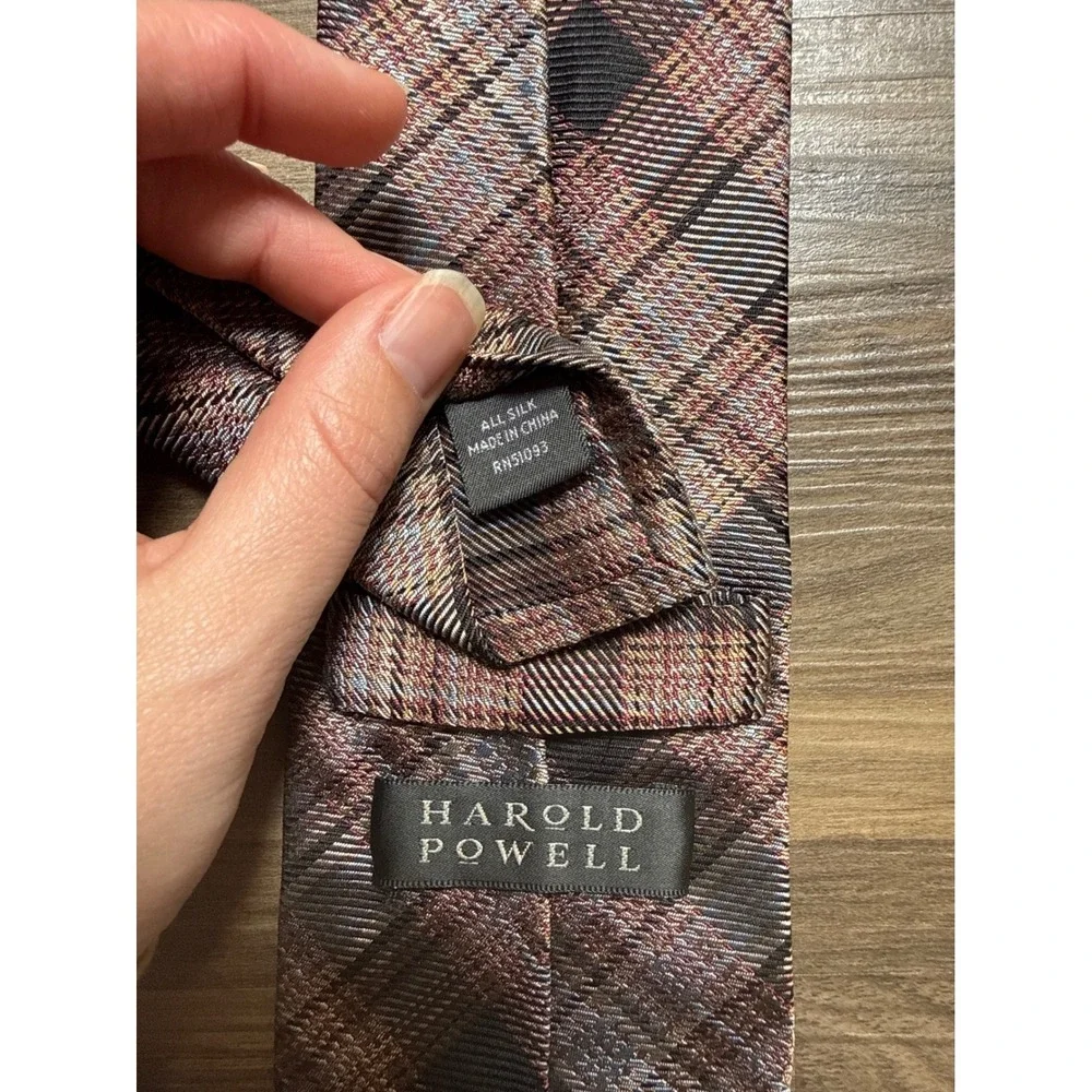 VTG Harold Powell 100% Silk Brown Tonal Plaid Quiet Luxury Careerwear